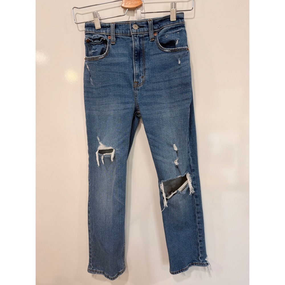 Abercrombie & Fitch The Ankle Straight Ultra High Rise Distressed Jeans 24 00s